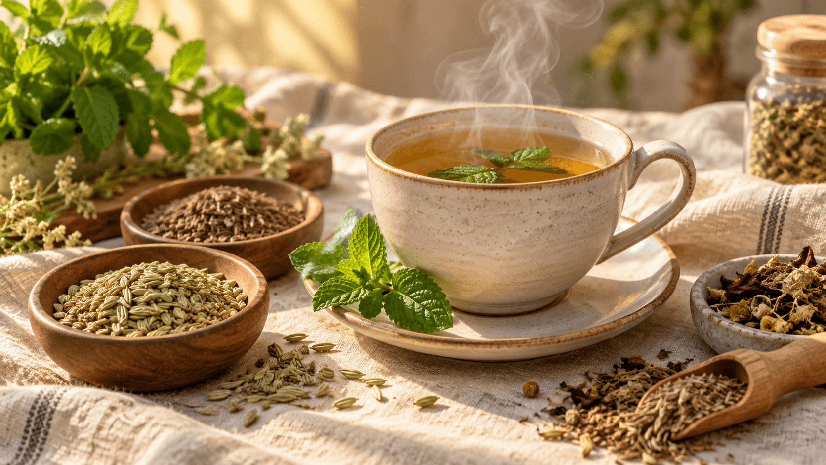 মৌরি, জিরা, পুদিনা ও এক কাপ হারবাল চা